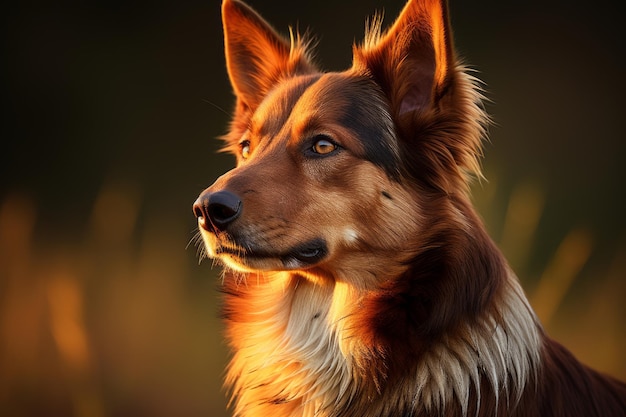 un primo piano di un cane marrone e bianco