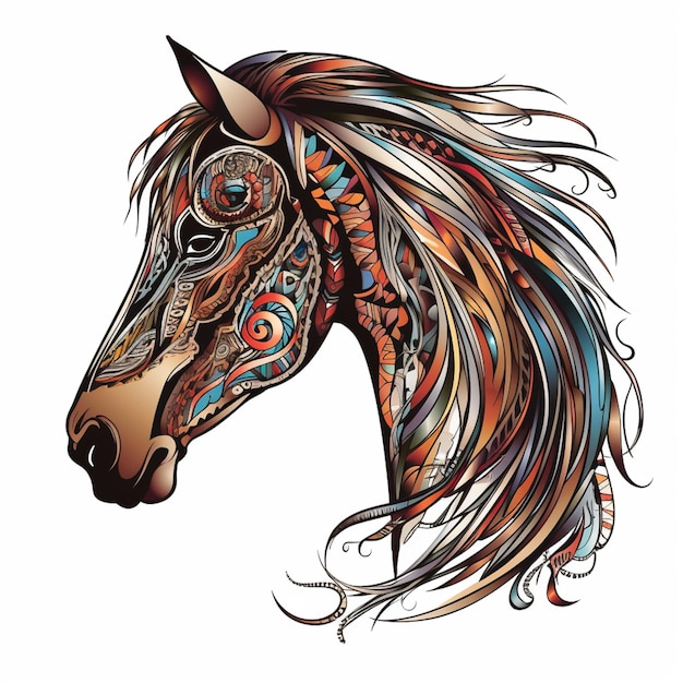 un primo piano di un cavallo con una criniera colorata e una criniera lunga generativa ai