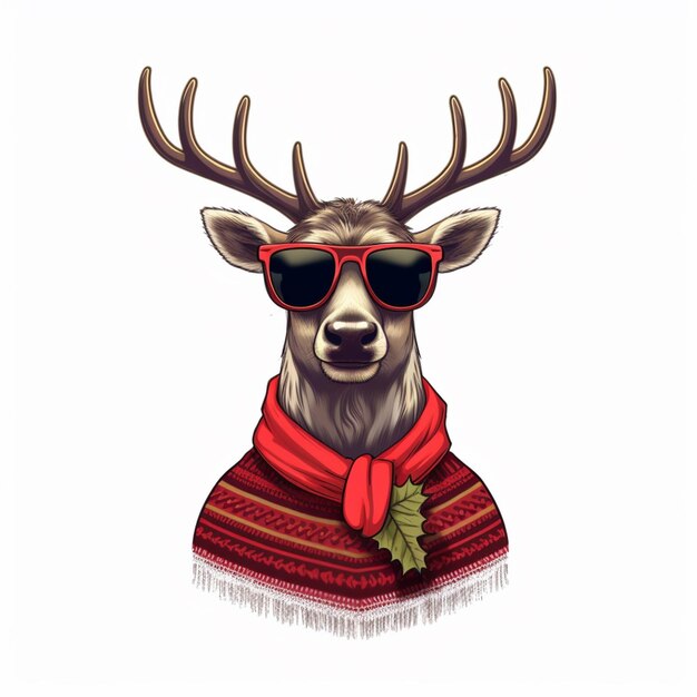 un primo piano di un cervo che indossa occhiali da sole e una sciarpa generativa ai