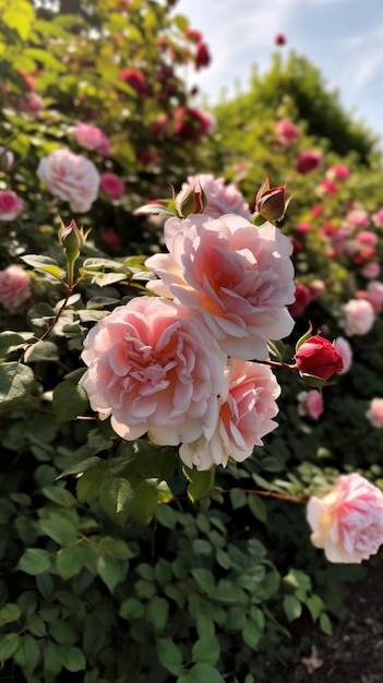 Un primo piano di un cespuglio di rose rosa