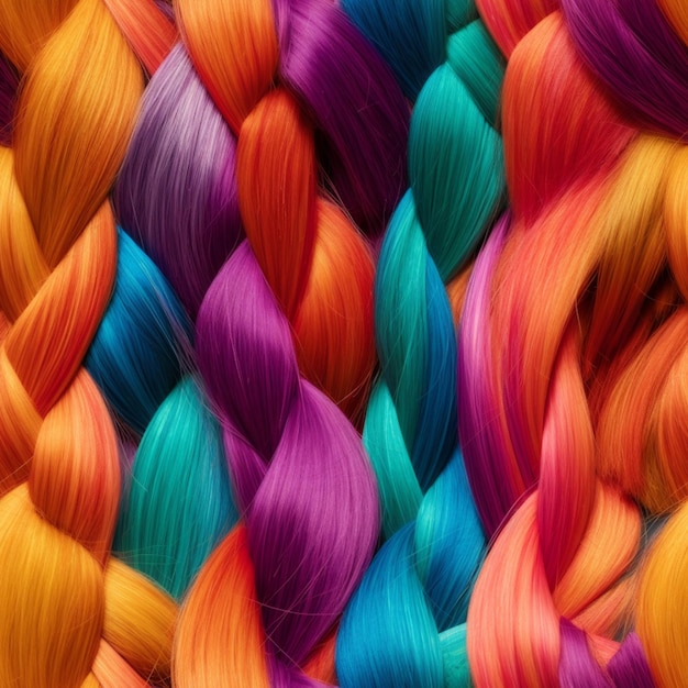 un primo piano di un ciuffo di capelli colorati con una treccia ai generativa
