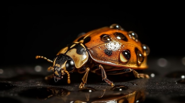 Un primo piano di un coleottero marrone con sfondo nero