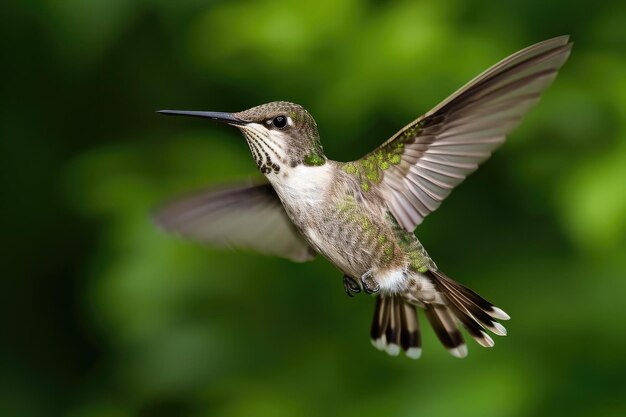 Un primo piano di un colibrì in volo