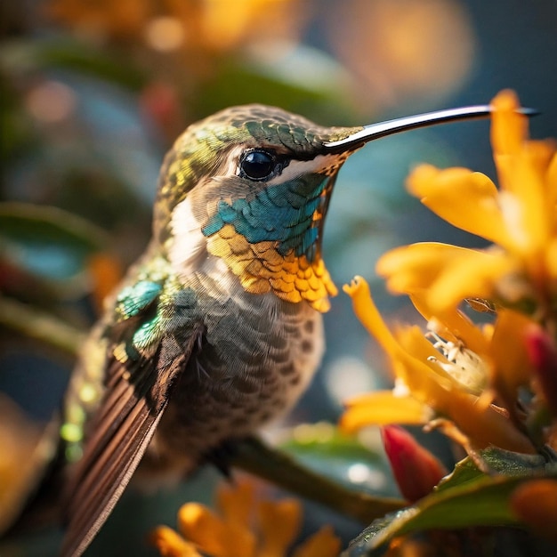 Un primo piano di un colibrì