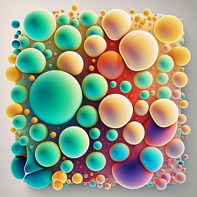 Un primo piano di un colorato dipinto astratto di bolle generative ai