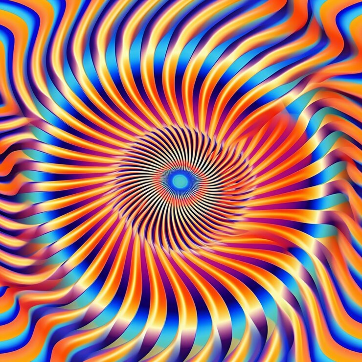 Foto un primo piano di un colorato disegno a spirale con un centro blu ai generativo