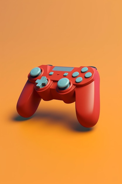 un primo piano di un controller di videogioco rosso su uno sfondo giallo