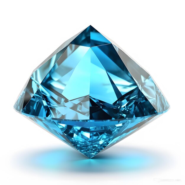 un primo piano di un diamante blu su una superficie bianca AI generativa