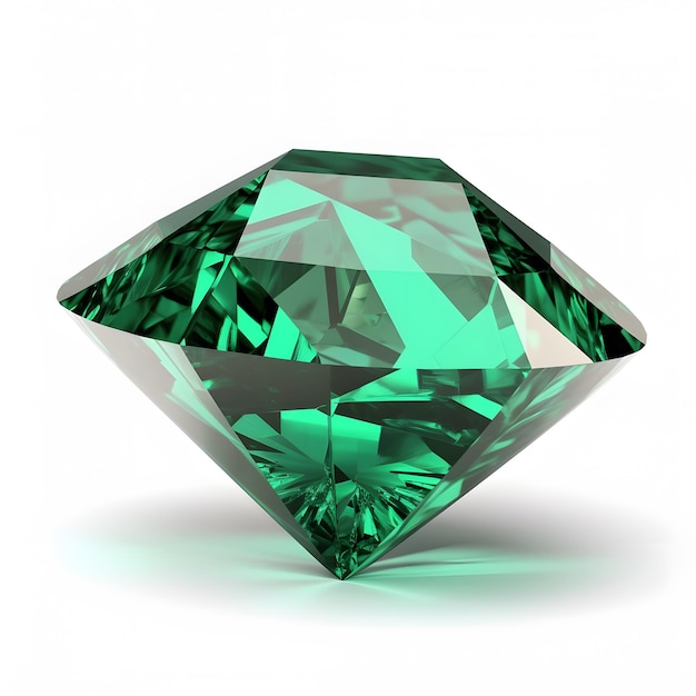 un primo piano di un diamante verde su uno sfondo bianco AI generativa