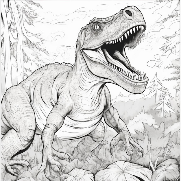 Un primo piano di un dinosauro con la bocca aperta e la bocca spalancata ai generativa