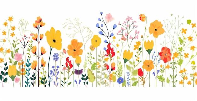 un primo piano di un dipinto di un campo di fiori ai generativa