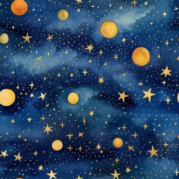 un primo piano di un dipinto di un cielo con stelle e luna generativa ai