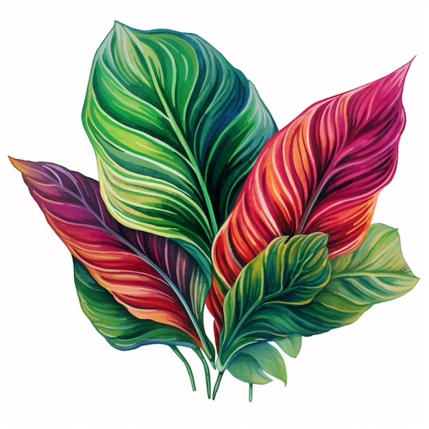 un primo piano di un dipinto di una pianta con foglie generative ai