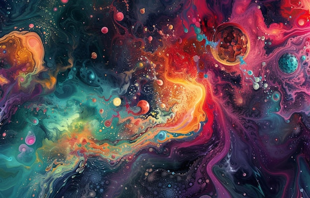 un primo piano di un dipinto di uno spazio colorato con pianeti generativi ai
