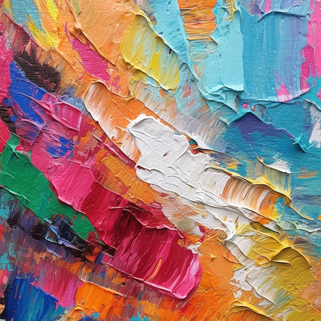 Un primo piano di un dipinto di vernice multicolore su una tela ai generativa