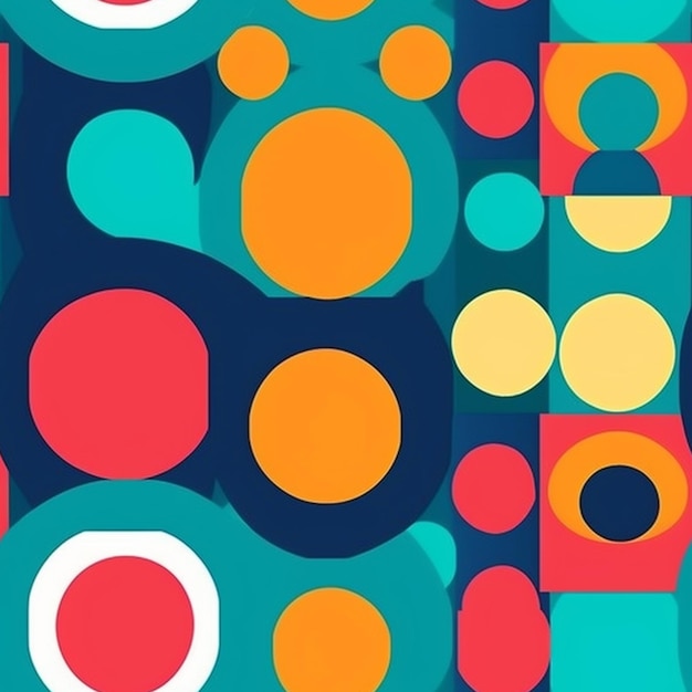 Un primo piano di un disegno astratto colorato con cerchi e quadrati generativi ai