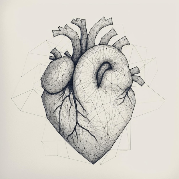 un primo piano di un disegno di un cuore con una struttura a telaio generativo ai