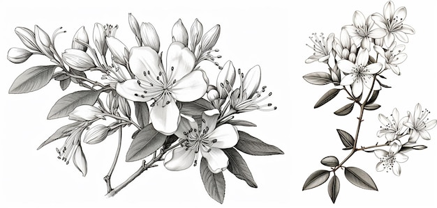 un primo piano di un disegno di un fiore con foglie generative ai