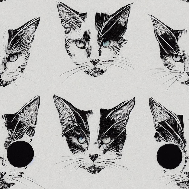 Un primo piano di un disegno di una faccia di gatti con occhi diversi ai generativa