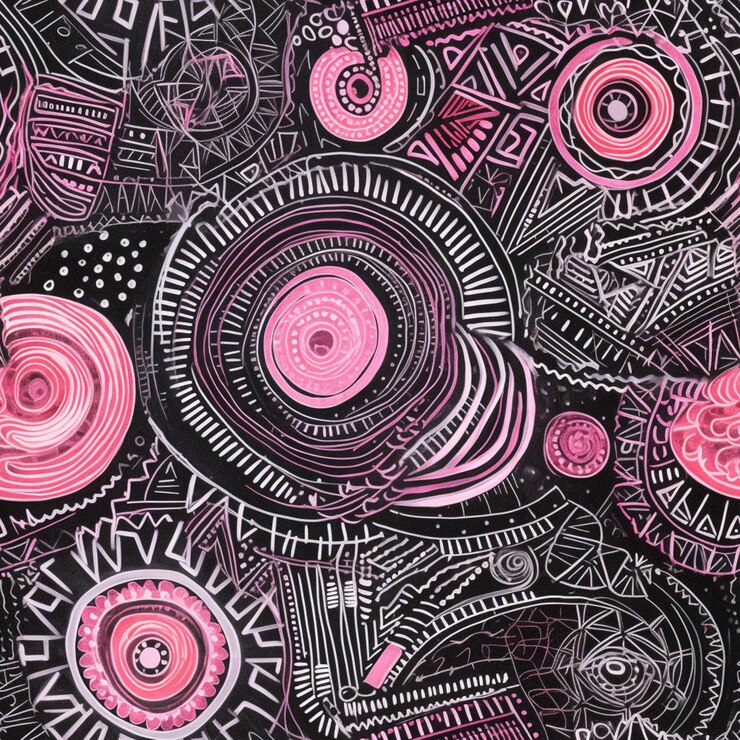 un primo piano di un disegno nero e rosa di un motivo ai generativo