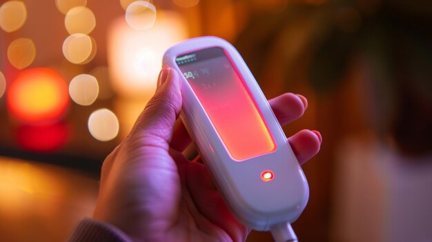 Un primo piano di un dispositivo portatile con uno scanner cutaneo collegato lo scanner utilizza la luce infrarossa e