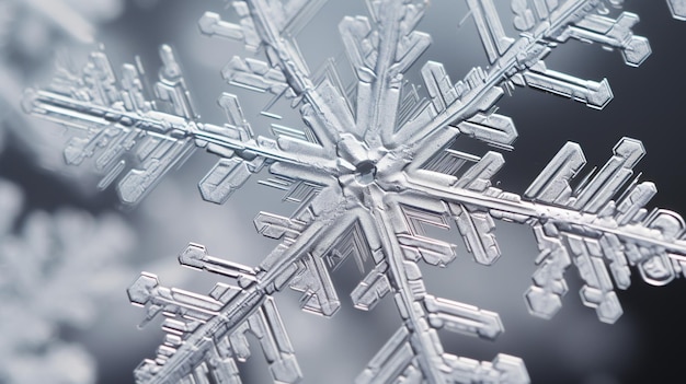 un primo piano di un fiocco di neve con uno sfondo nero