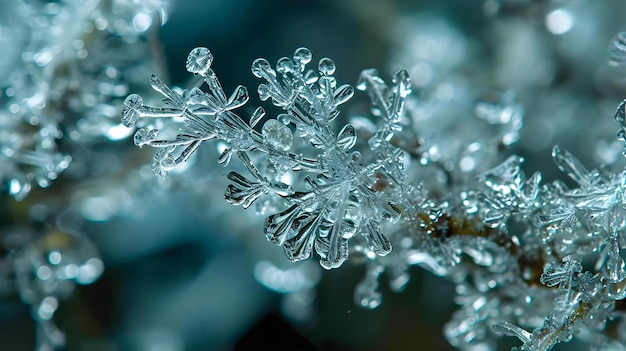 un primo piano di un fiocco di neve su un ramo