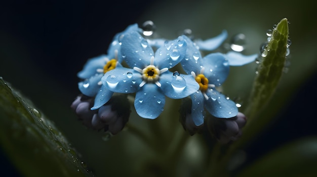 Un primo piano di un fiore blu con un centro giallo e un centro giallo.