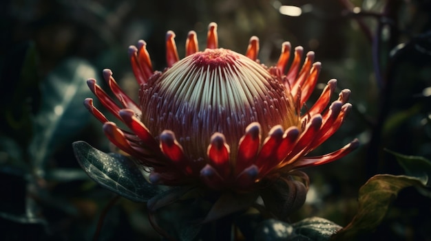 Un primo piano di un fiore chiamato re protea