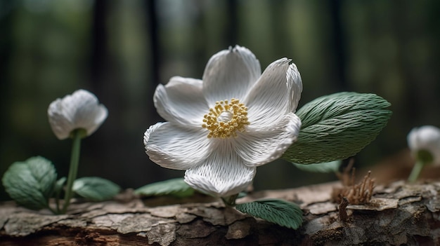 Un primo piano di un fiore con foglie e fiori