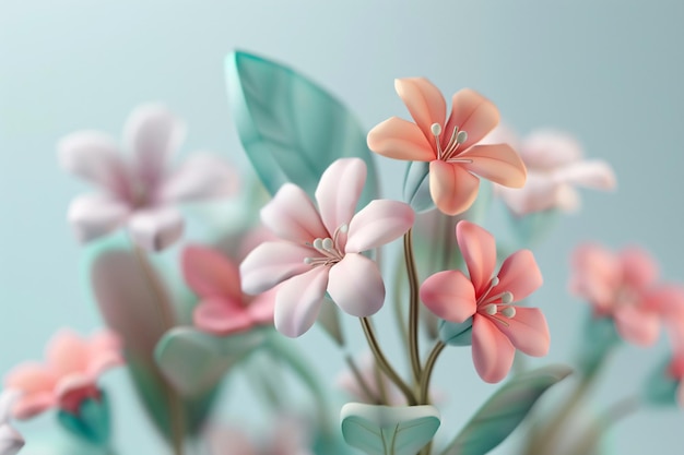 un primo piano di un fiore con foglie rosa e verdi 3d carta da parati di artigianato floreale illustrazione concettuale di
