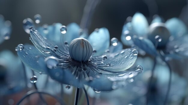 Un primo piano di un fiore con gocce d'acqua su di esso