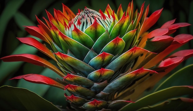 Un primo piano di un fiore con il centro rosso