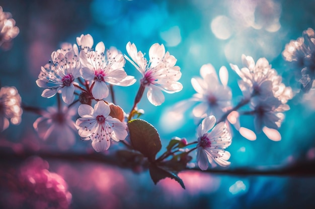 Un primo piano di un fiore con la parola primavera su di esso