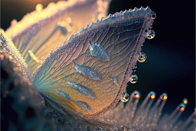 Un primo piano di un fiore con le gocce d'acqua su di esso