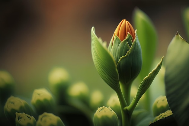 Un primo piano di un fiore con uno sfondo sfocato AI generativo