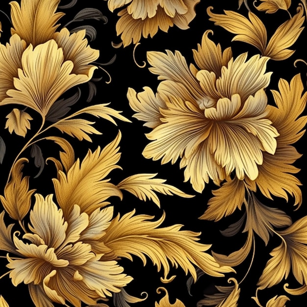 Un primo piano di un fiore d'oro su uno sfondo nero ai generativo