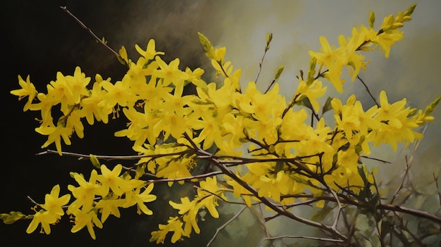 Un primo piano di un fiore giallo di forsythia