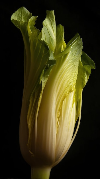 Un primo piano di un fiore su sfondo nero IA generativa