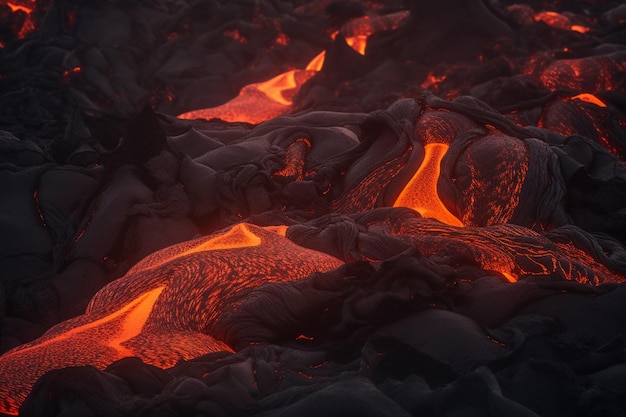 Un primo piano di un flusso di lava con la parola lava in basso a destra.