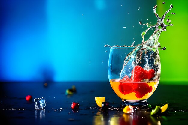 un primo piano di un frutto in un bicchiere d'acqua fotografia d'arte culinaria