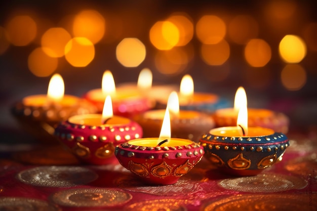 Un primo piano di un gruppo di candele diwali