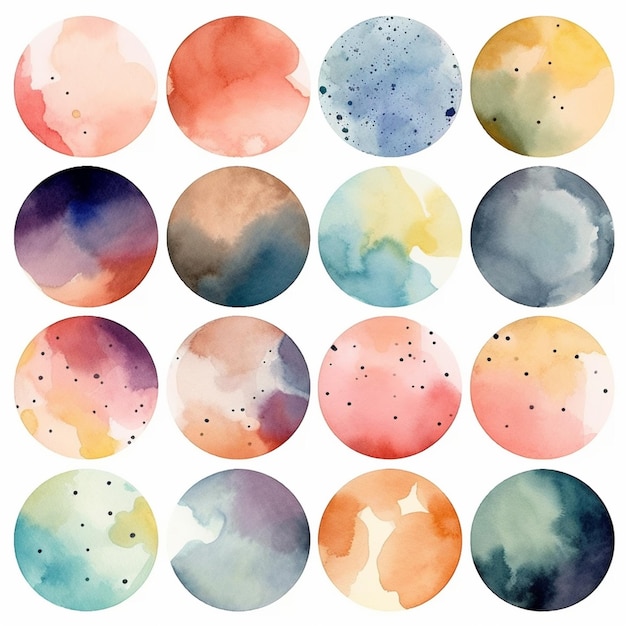 un primo piano di un gruppo di cerchi di diversi colori generativo ai