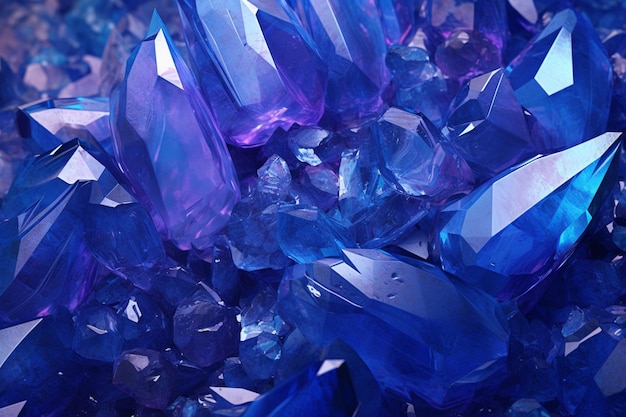 Un primo piano di un gruppo di cristalli blu su una roccia generativa ai