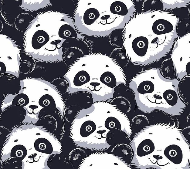 un primo piano di un gruppo di orsi panda con occhi grandi generativo ai