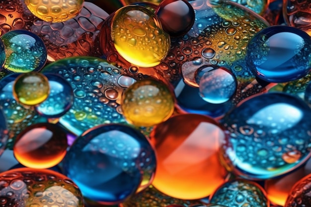 Un primo piano di un gruppo di palle di vetro colorate generative ai