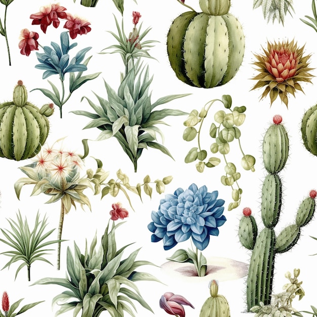 un primo piano di un gruppo di piante di cactus su uno sfondo bianco ai generativo
