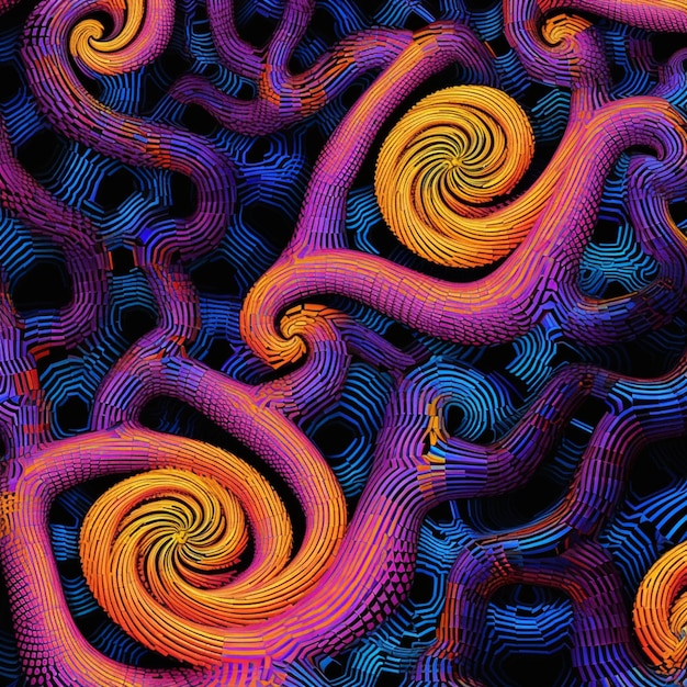 un primo piano di un gruppo di spirali con uno sfondo nero ai generativo