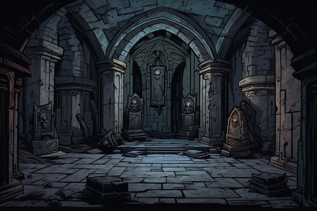 un primo piano di un'illustrazione in stile cartone animato dell'ingresso di un castello ai generativa