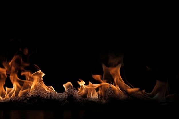 Un primo piano di un incendio con uno sfondo nero